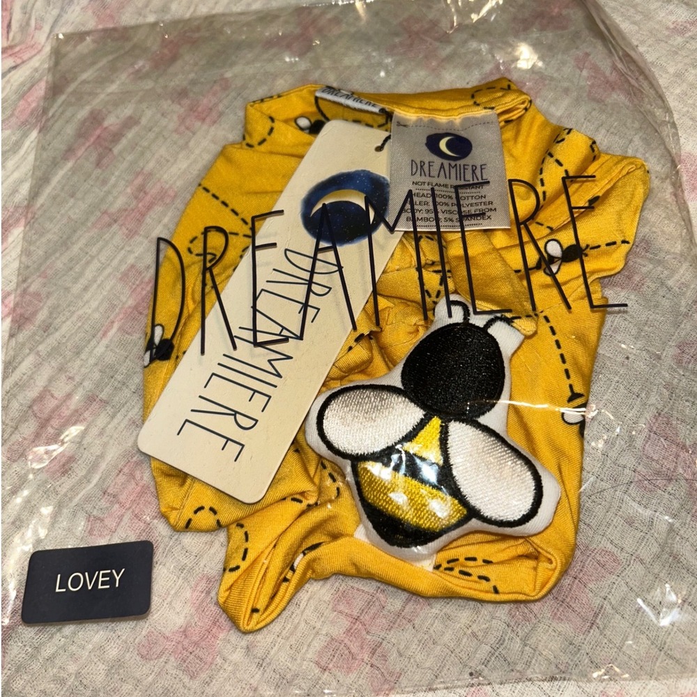 Dreamiere Bamboo Viscose Lovey Security Blanket Yellow Bumblebee Print NWT